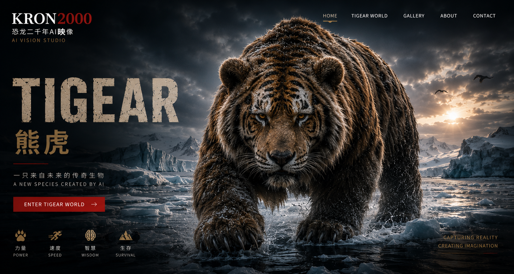 冰原上迎面走来的熊虎 Tigear